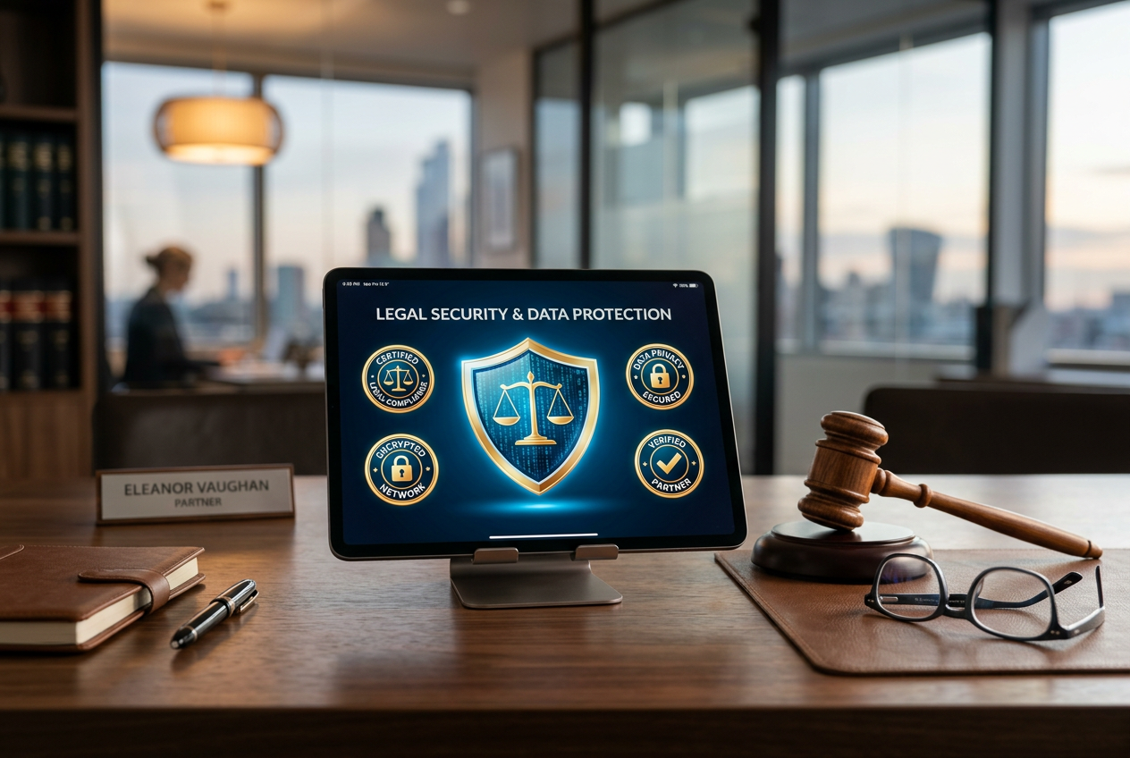 Legal documents and a digital shield representing casino security.